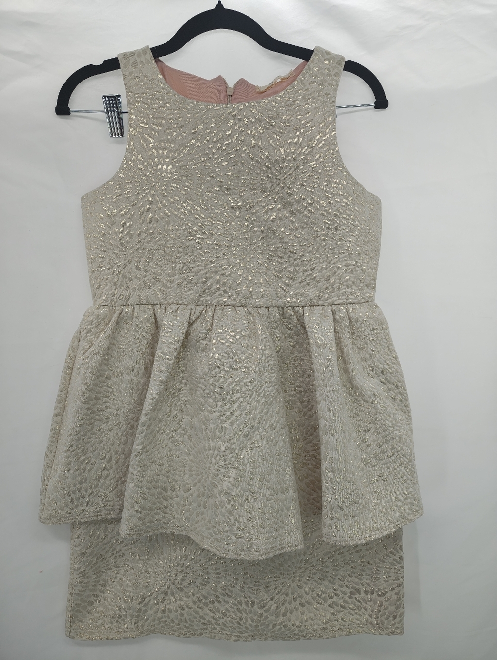 Soprano Cream Metallic Peplum Party Dress